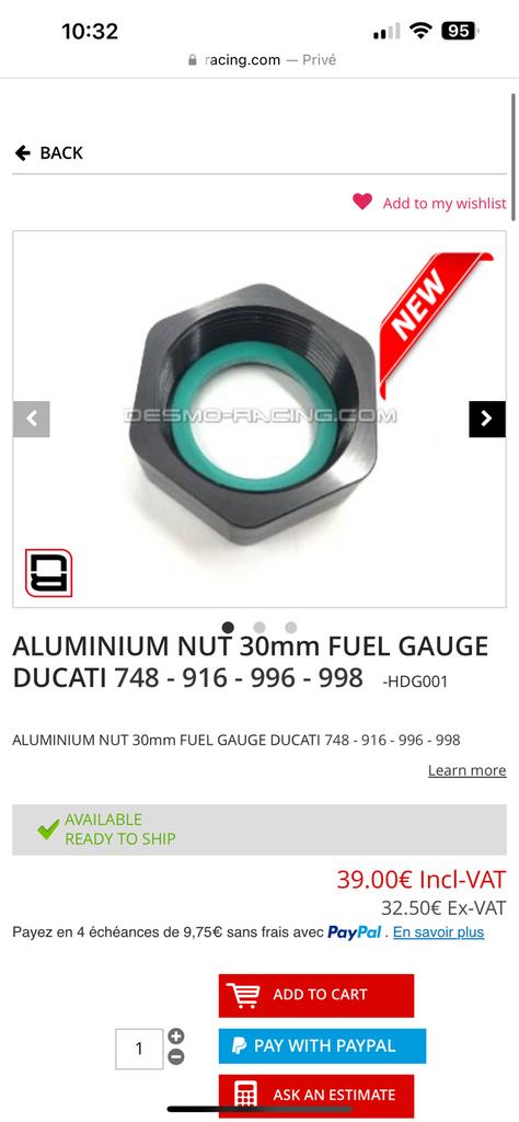 Ducati 748 916 996 998 tank sensor moer, Ophalen of Verzenden