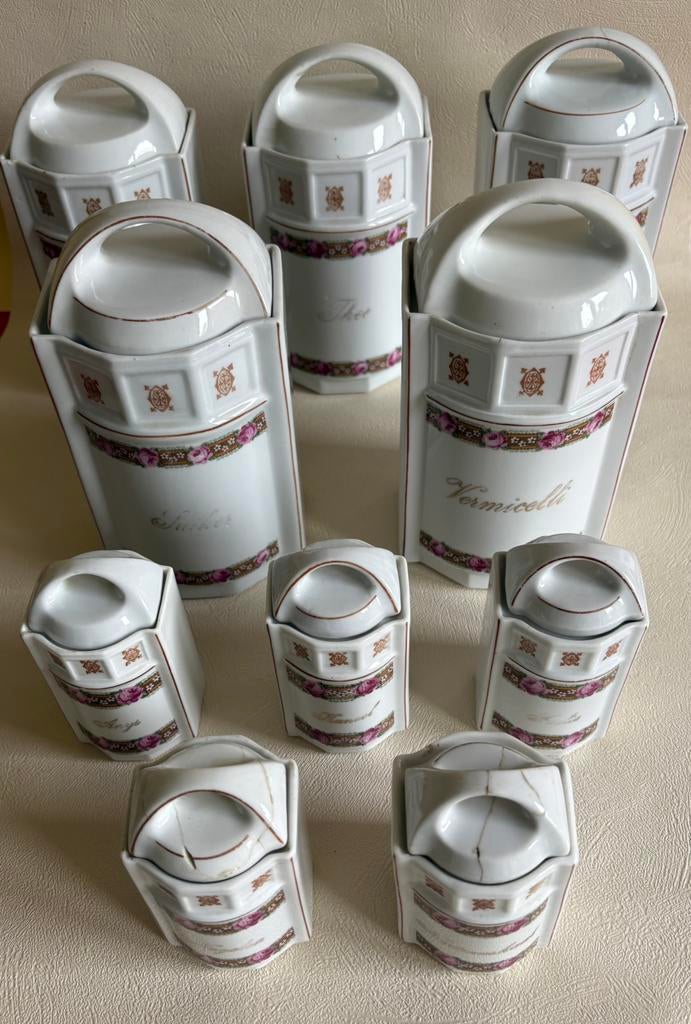 Oude porseleinen voorraadpotten en kruidenpotjes, Antiek en Kunst, Ophalen of Verzenden