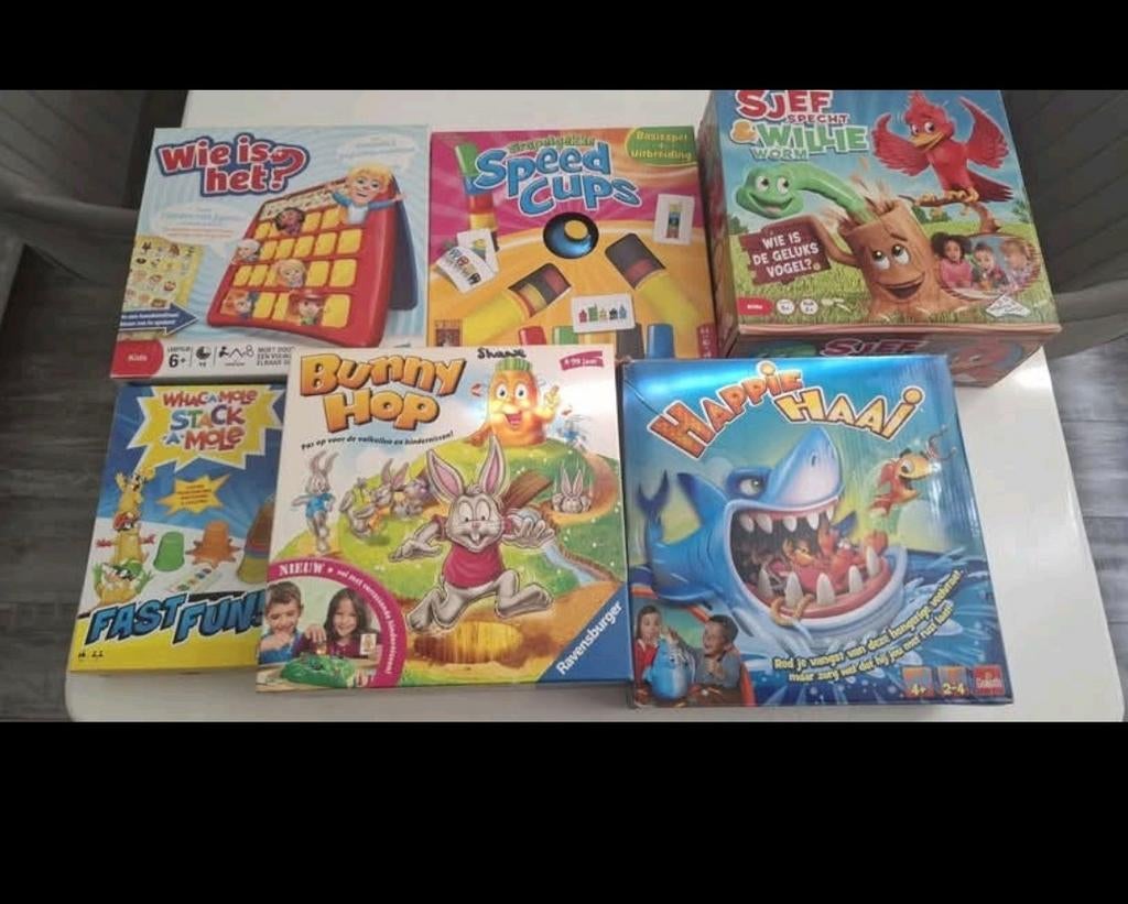 6 spellen wie is het happie haai sjef specht bunny hop, Ophalen of Verzenden