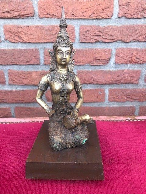 oud bronzen beeld, Thaise tempelmuzikante, Ophalen of Verzenden, Brons