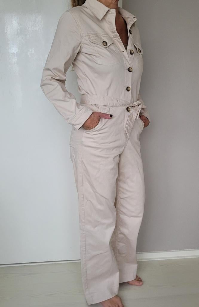 Studio Anneloes Denim Ariane jumpsuit S Beige, Kleding | Dames, Jumpsuits, Zo goed als nieuw, Maat 36 (S), Beige, Ophalen of Verzenden