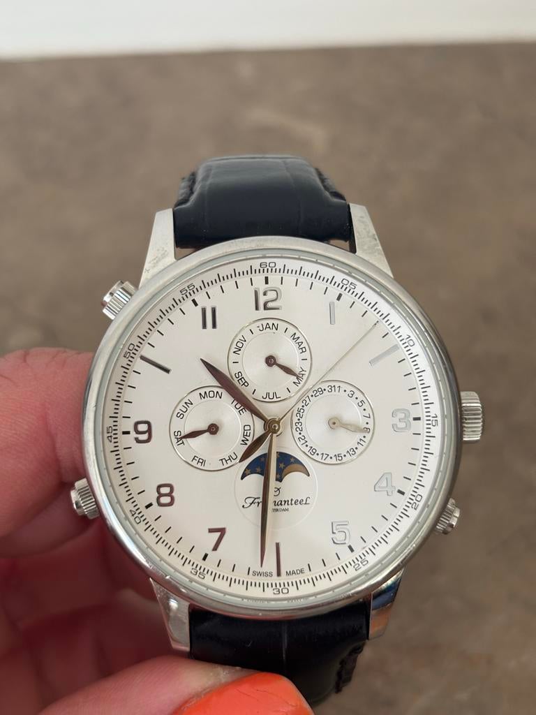 Fromanteel Moonphase heren horloge, Overige merken, Leer, Staal, Polshorloge