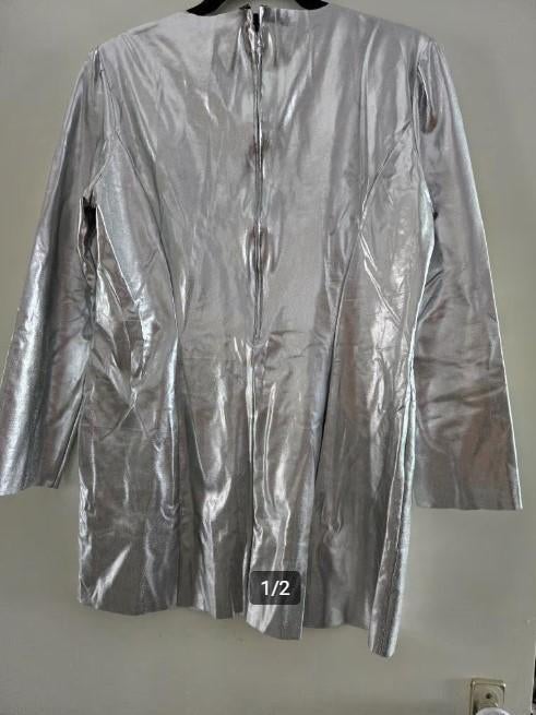 Flower Power, Disco Zilveren blouse / jurk, Carnaval, Maat 42/44 (L), Nieuw, Ophalen of Verzenden