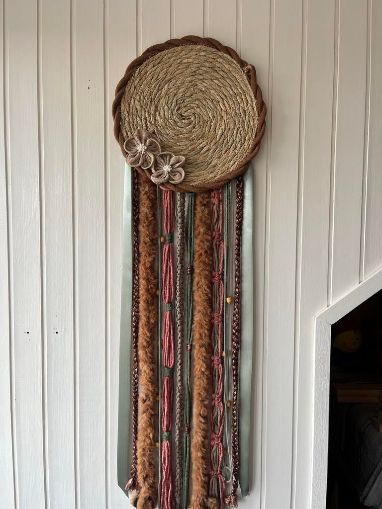 Bijzondere wandhanger koraal, bruin, groen en zand, Huis en Inrichting, Woonaccessoires | Wanddecoraties, Nieuw, Wandhanger, Boho