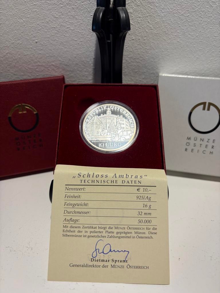 Oostenrijk 10 Euro Zilveren Munt "Schloss Ambras", Verzenden, Oostenrijk, Losse munt, Zilver