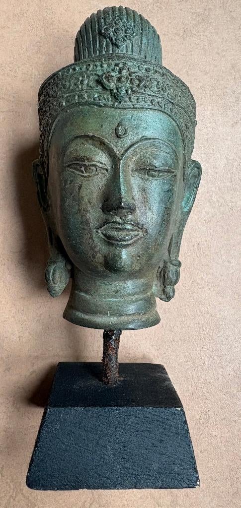 Fraai bronzen Boeddha hoofdje, oud, Ophalen of Verzenden
