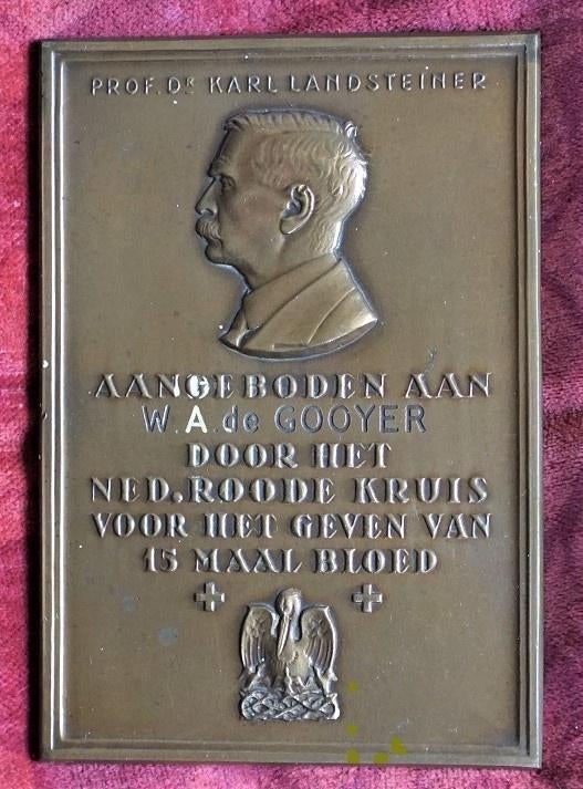 Plaquette en penning Prof. Dr. Karl Landsteiner ., Ophalen of Verzenden, Brons, Nederland