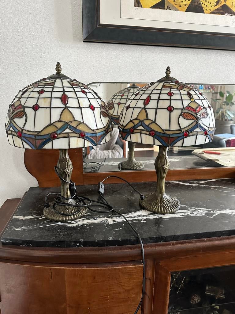 Set van 2 vintage Tiffany tafellampen, Verzenden
