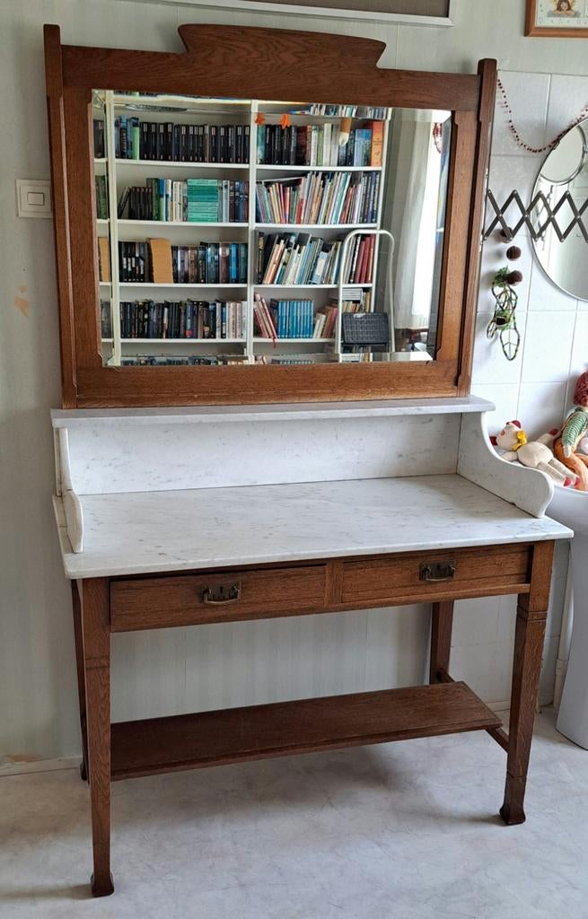 Kaptafel met marmer blad en spiegel, Huis en Inrichting, Tafels | Kaptafels, Ophalen, Gebruikt, 100 tot 150 cm, 150 tot 200 cm