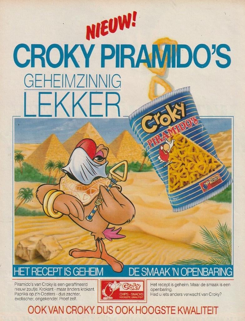 Retro reclame 1986 Croky chips Piramido's geheimzinnig, Verzenden, Overige typen