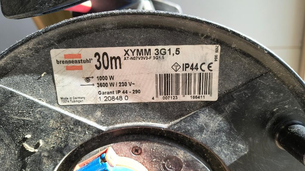 Verleng haspel 30m, Ophalen, Zo goed als nieuw, Kabel of Snoer