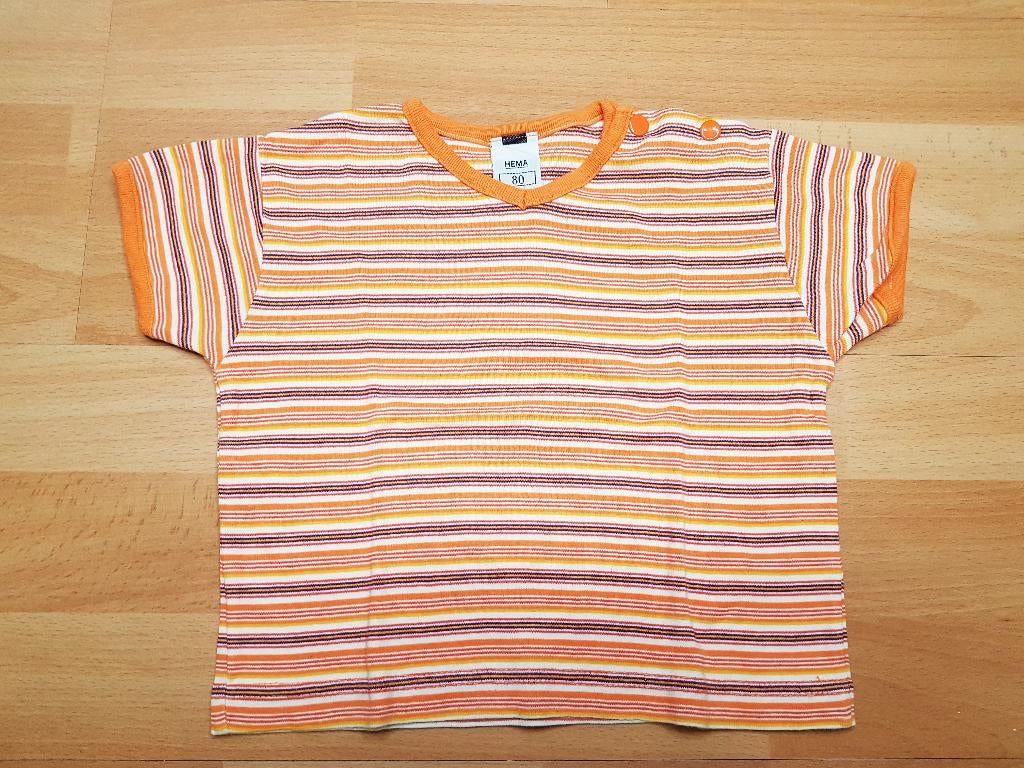 Leuk oranje gestreept babyshirt baby shirtje T-shirt maat 80, Kinderen en Baby's, Babykleding | Maat 80, Nieuw, Jongetje of Meisje