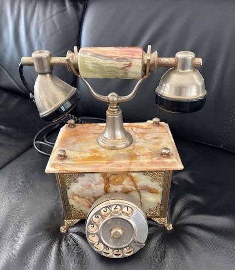 Vintage antieke draaitelefoon van groen Onyx, Antiek en Kunst, Ophalen of Verzenden