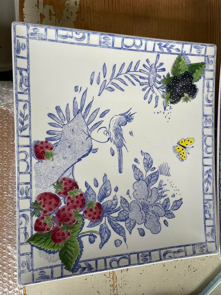 Gien OISEAU BLEU FRUIT rechthoekige borden, Ophalen of Verzenden, Zo goed als nieuw, Bord(en), Overige stijlen