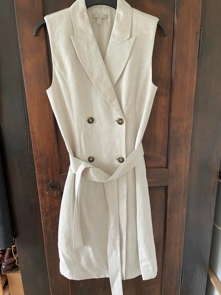 Nieuw z prijsk beige blazerjurkje met 47% linnen h&m mt S, Beige, Nieuw, Ophalen of Verzenden, Maat 36 (S)