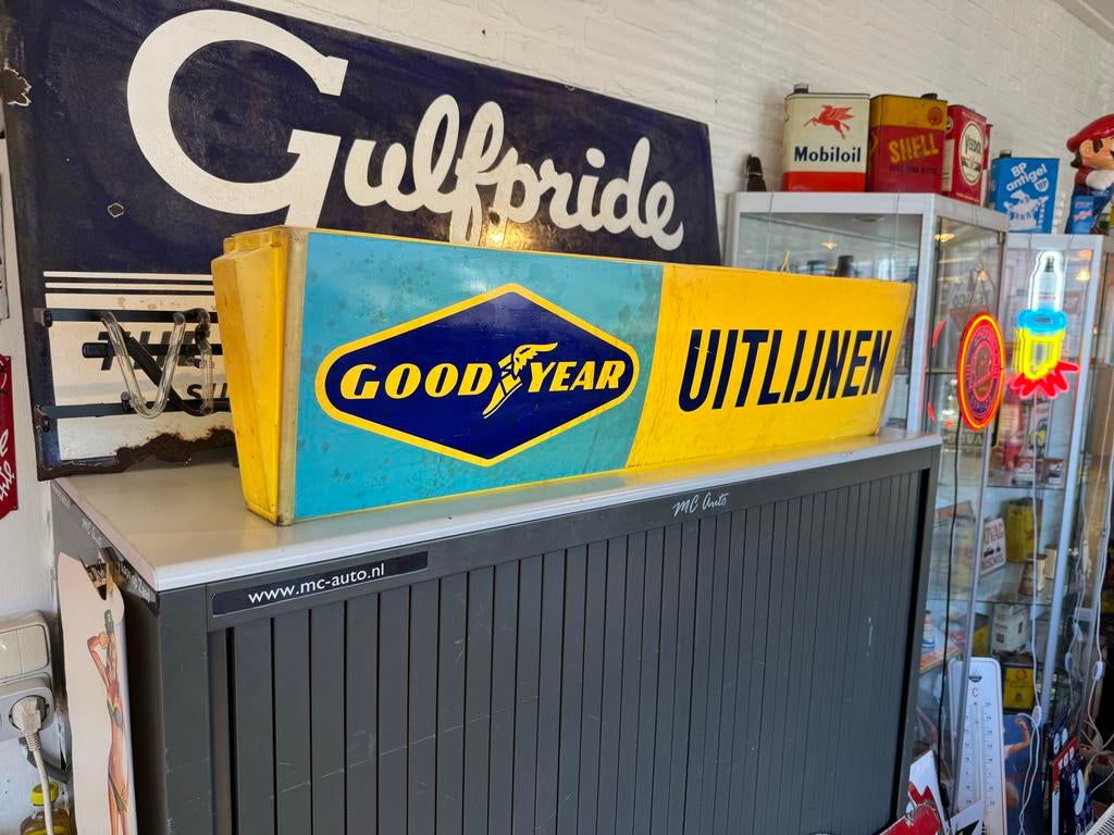 Vintage Goodyear Uitlijnen Lichtbak - Garage Reclame, Verzamelen, Merken en Reclamevoorwerpen, Ophalen, Gebruikt, ., Lichtbak of (neon) lamp