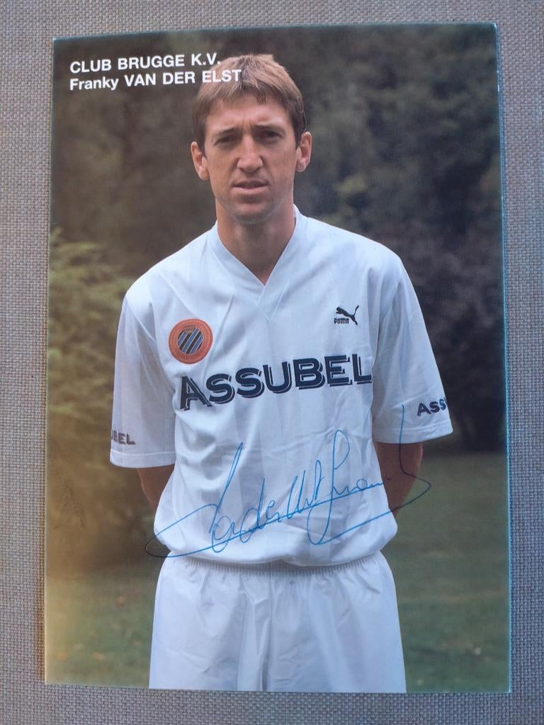 Franky van der Elst Club Brugge gesigneerde foto, Verzamelen, Sportartikelen en Voetbal, Verzenden, Zo goed als nieuw, Spelerskaart