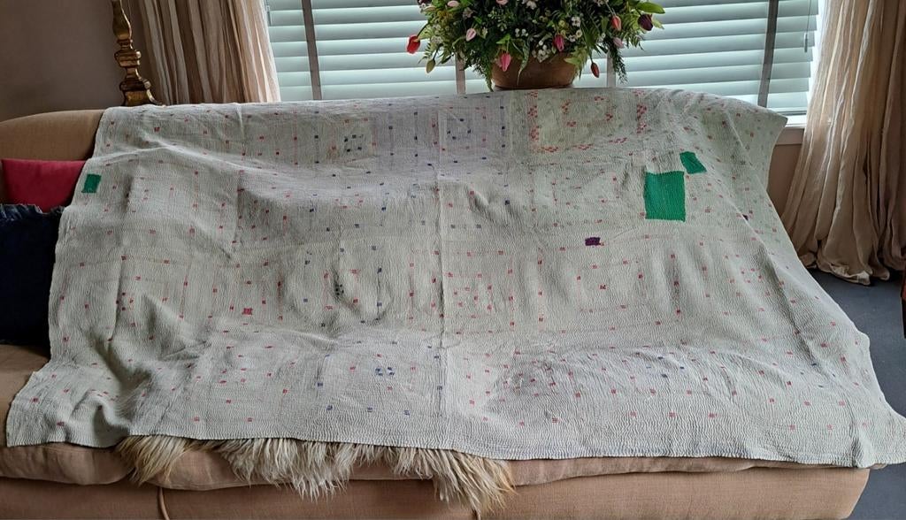 Vintage Kantha, quilt, hangestikte deken ,sprei., Ophalen of Verzenden