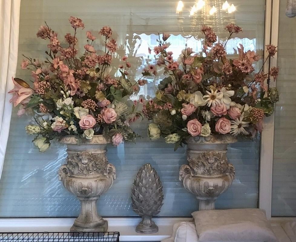 2 Prachtig Grote Opgemaakte Potten met Zijdebloemen, Ophalen, Overige materialen, Overige kleuren, Onbekend