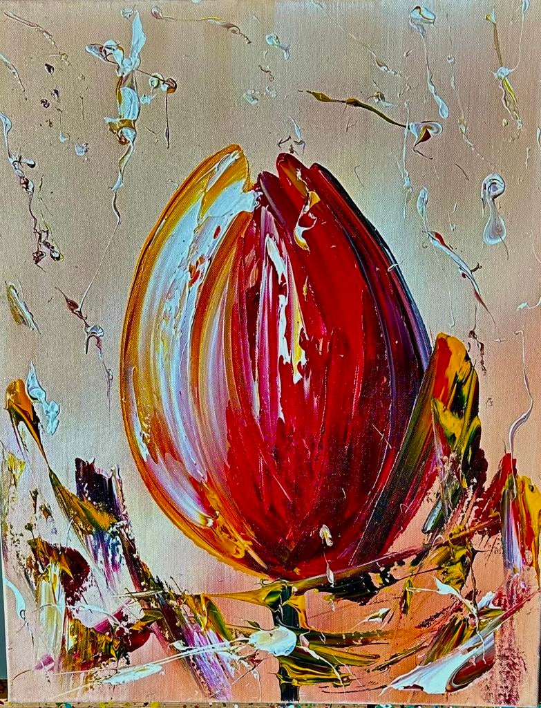 Gena G.- Tulp- Handgeschilderd- Uniek, Ophalen of Verzenden