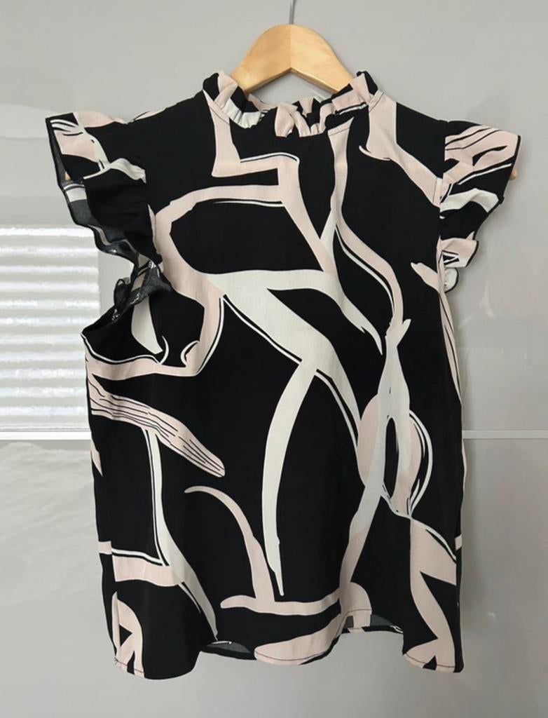 Zwart-wit gestreepte top met franjes – maat 36/S, Zwart, Ophalen of Verzenden, Zo goed als nieuw, Lange mouw