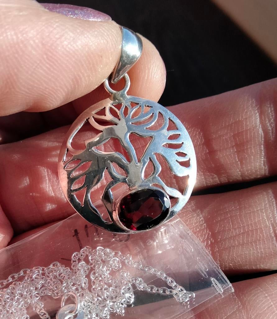 Granaat kettinghanger+ketting, Verzenden, Nieuw, Rood, Zilver