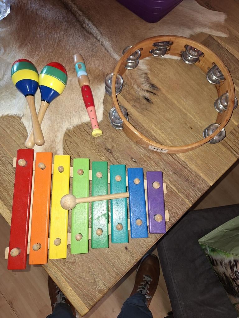 Muziekinstrumenten set: xylofoon, sambaballen, tamboerijn, Muziek en Instrumenten, Percussie, Ophalen