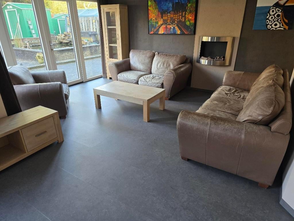 leren bankstel, Huis en Inrichting, Banken | Bankstellen, Ophalen, 250 tot 300 cm, Gebruikt, Past in diverse stijlen