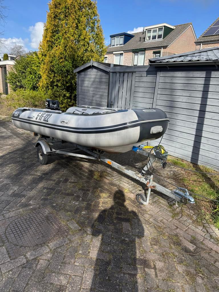 Nimarine MX350 Rib set + 15 PK + trailer NIEUWSTAAT!, Gebruikt, Benzine, Minder dan 70 pk, Overige materialen