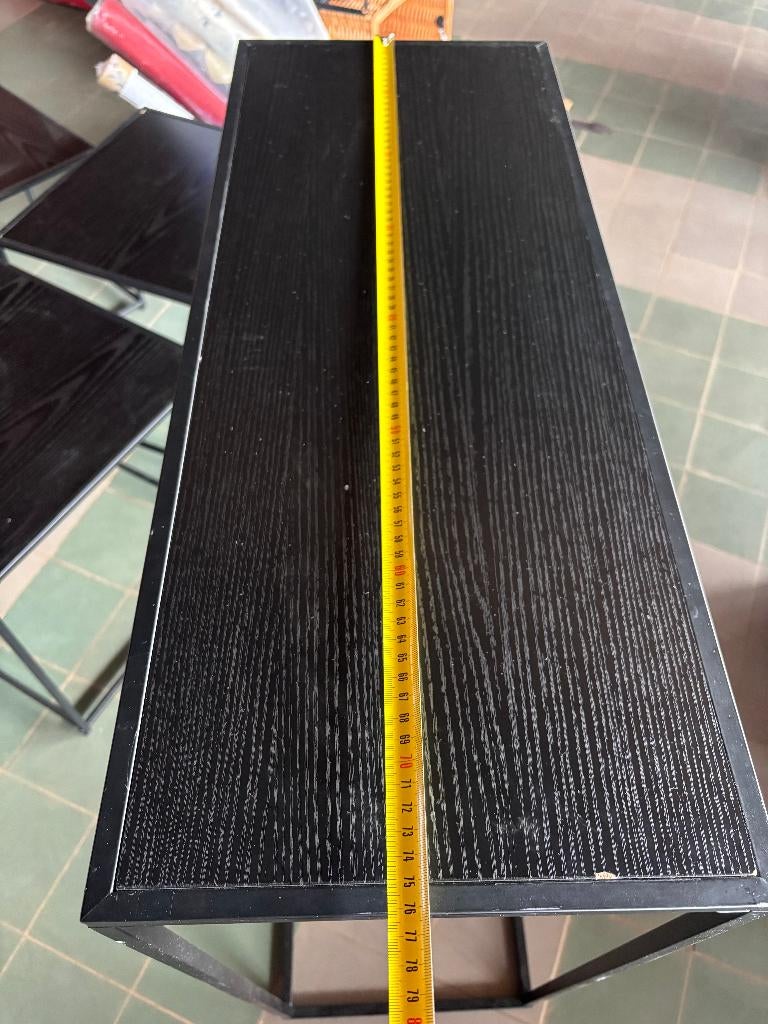 Zwarte bijzettafels en sidetable metaal MDF industrieel, Huis en Inrichting, Tafels | Sidetables, Ophalen, Gebruikt, 50 tot 100 cm