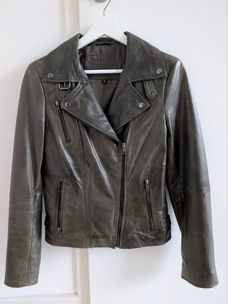 Echt leren jas, 38/S, donker groen, Ophalen of Verzenden, Zo goed als nieuw, Maat 38/40 (M), Groen