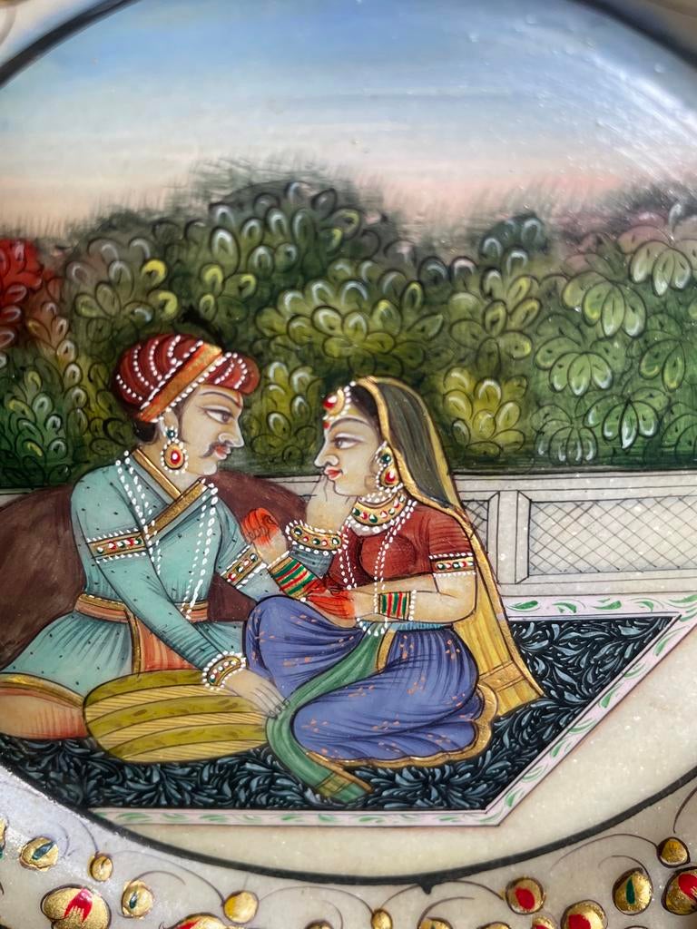 Decoratieve Marmeren Plaat met Indiase Miniatuur Schilderij, Ophalen of Verzenden