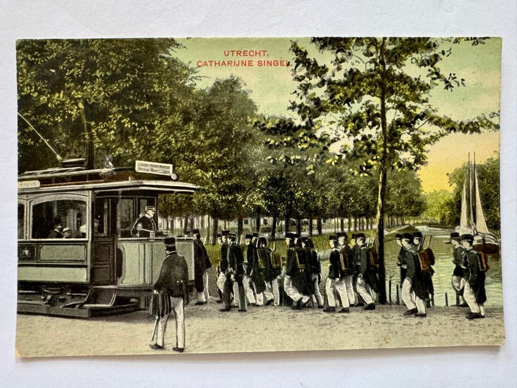 Oude briefkaart Utrecht Catharijnesingel met tram en militai, Ophalen of Verzenden, Voor 1920, Ongelopen, Utrecht
