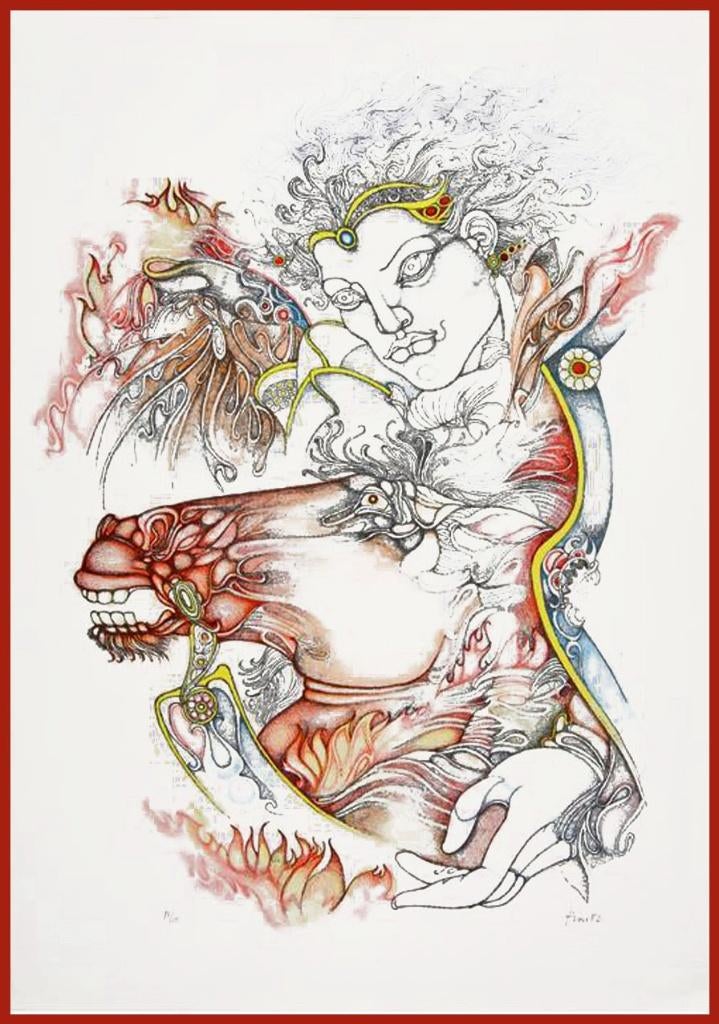 Giuliano Pini / Unieke kleurige Litho " De Amazone "', Ophalen of Verzenden