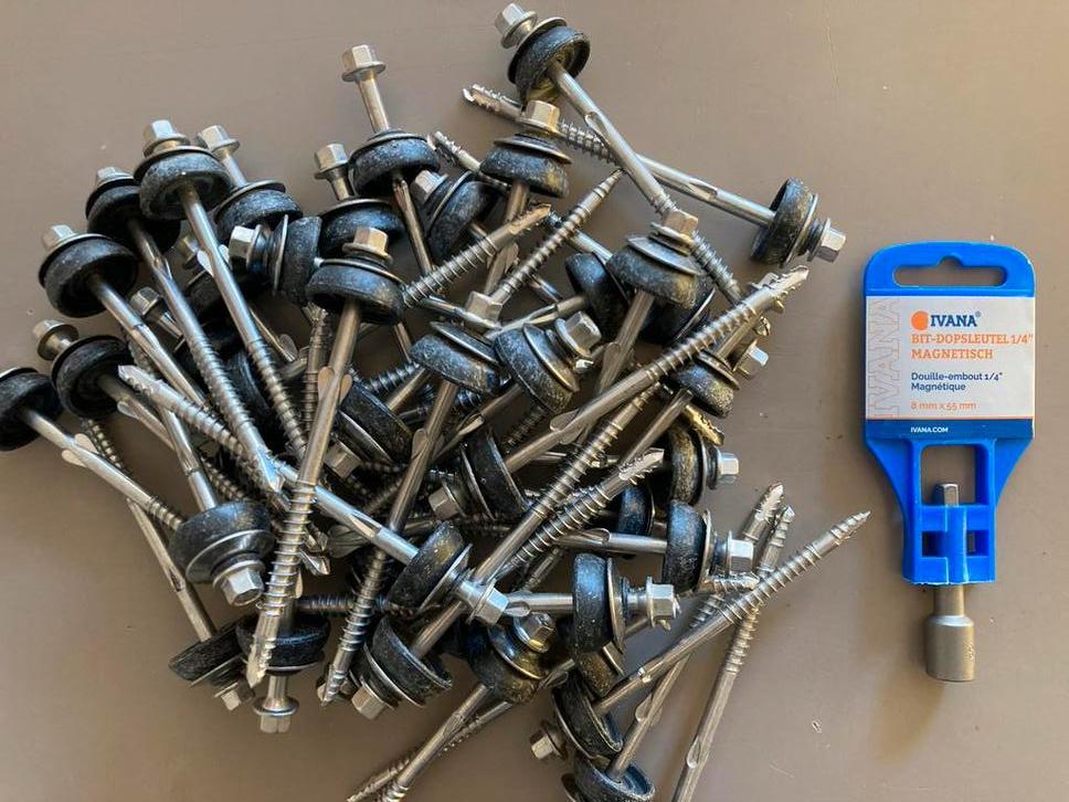 golfplaatschroeven rvs en dopsleutel NIEUW, 100 tot 250 mm, Schroeven, Nieuw, Ophalen of Verzenden