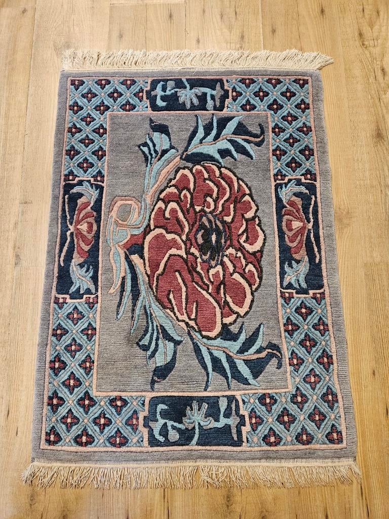 Handgeknoopt oosters tapijt nepal 90x64, Info@SlatsAntiek.nl, Crème, 50 tot 100 cm, Perzisch