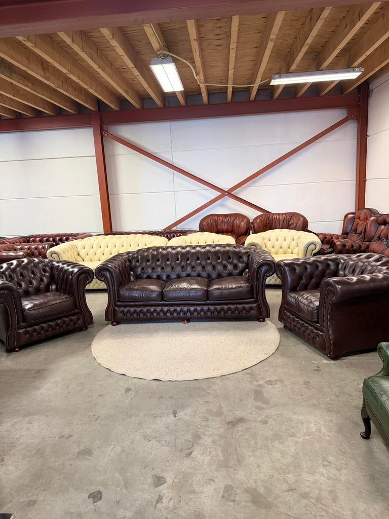 Bruine leren chesterfield bankstel set 3-1-1 zits Z.G.A.N., 2871SK, 125 cm of meer, Klassieke, Mariansoliak8@gmail.com