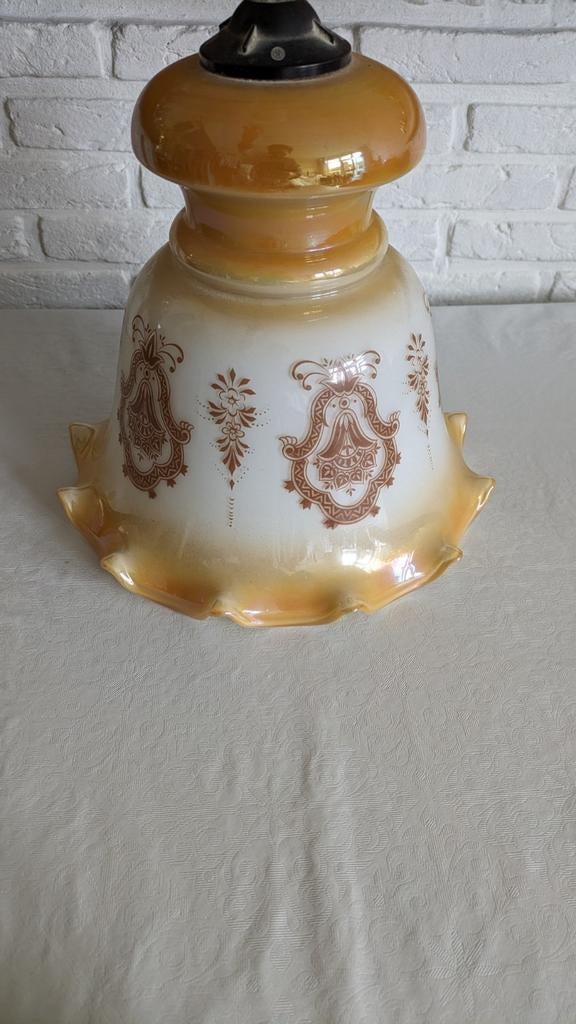 Opaline Franse Retro Vintage lamp oranje/beige/bruin, Huis en Inrichting, Lampen | Hanglampen, Ophalen of Verzenden, Minder dan 50 cm