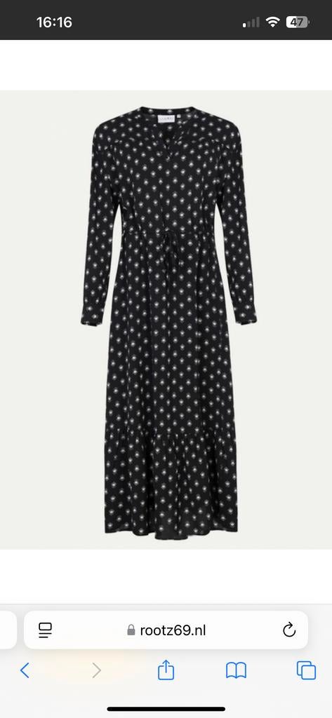 Zwarte maxi jurk met print en strikceintuur, Maat 38/40 (M), Zwart, Ophalen of Verzenden, Zo goed als nieuw