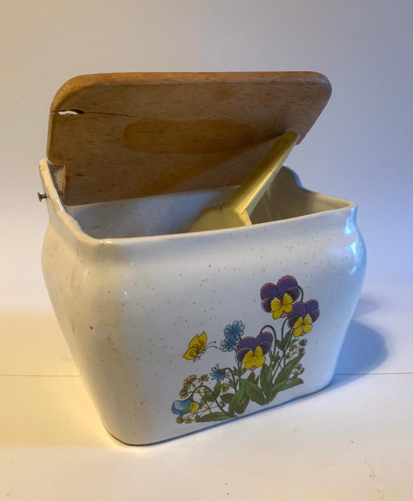 Vintage Wildflowers keramische zoutpot met houten deksel, Ophalen of Verzenden