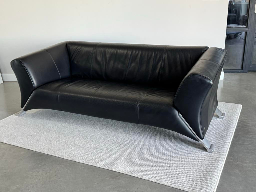 Rolf Benz 322 Design Bank - Zwart Leder 205cm, X, Driepersoons, Ophalen of Verzenden, Zo goed als nieuw