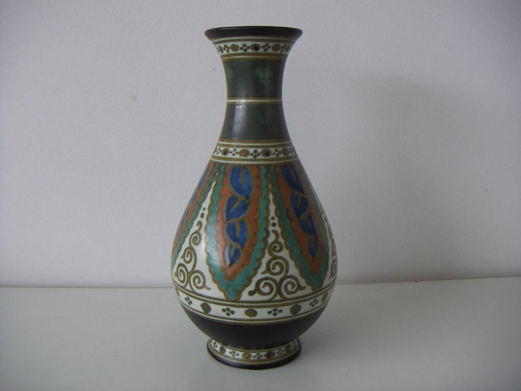 Zuid Holland Gouda plateel keramiek vaas jr.1924. Collier., Ophalen of Verzenden