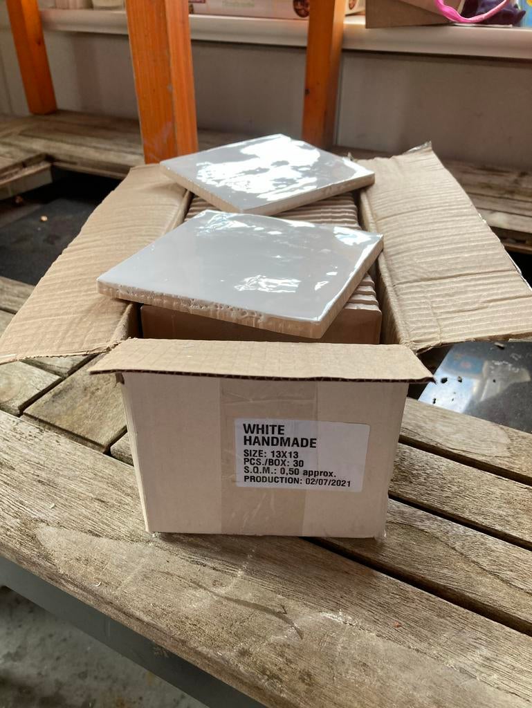 Witte handmade tegels glans 13x13cm met tegellijm, Nieuw, Minder dan 20 cm, Wandtegels, Keramiek