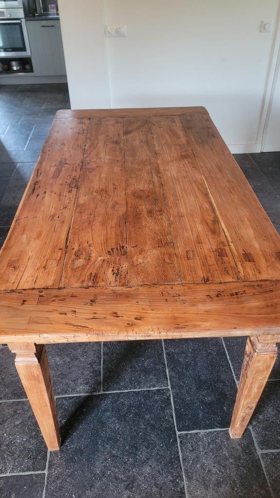 Massief houten teakhouten eettafel in koloniale stijl., Ophalen, Gereviseerd koloniaal, Teakhout, Nieuw