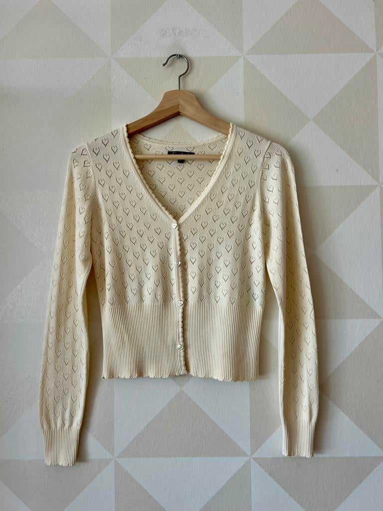 King Louie Cardi V Ajour vest vestje hart lichtgeel S/36, Geel, Ophalen of Verzenden, Zo goed als nieuw, King Louie