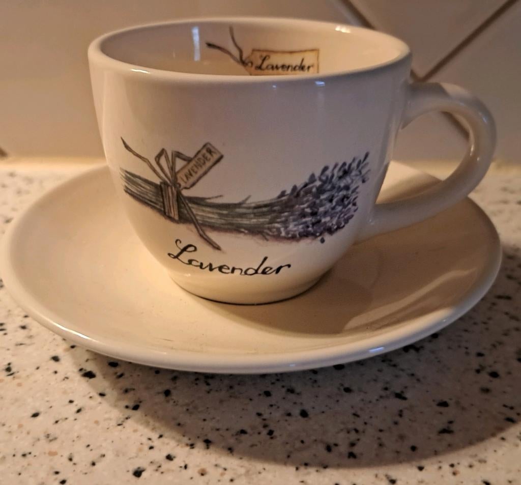 Jet Lavender kop en schotel, Ophalen of Verzenden, Zo goed als nieuw, Overige stijlen, Kop(pen) en/of Schotel(s)