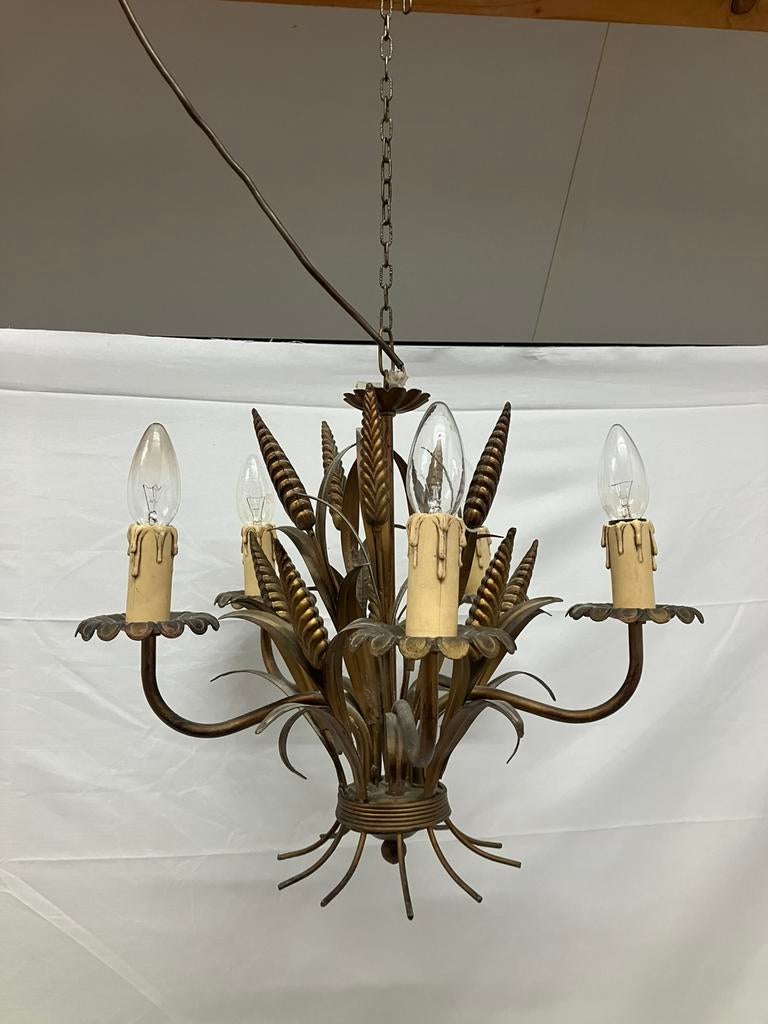 Vintage kroonluchter hollywood regency korenaren, Huis en Inrichting, Ophalen of Verzenden, Gebruikt, Metaal