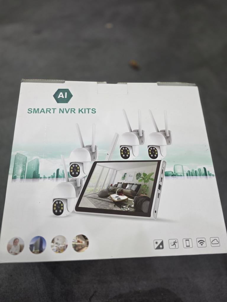 Beveiligingscamera set met scherm, Audio, Tv en Foto, Videobewaking, Gebruikt, Buitencamera, Ophalen