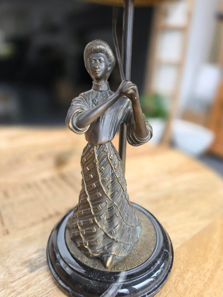 Antieke Art Nouveau Lamp met Bronzen Dame, Antiek en Kunst, Ophalen