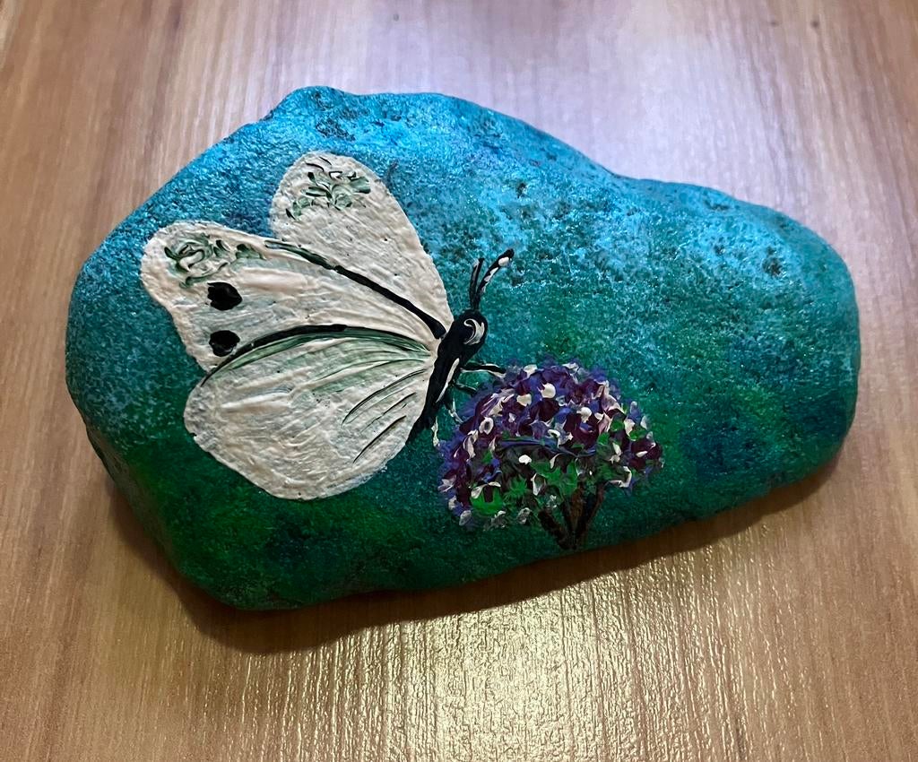 Beschilderde steen koolwitje, Ophalen of Verzenden